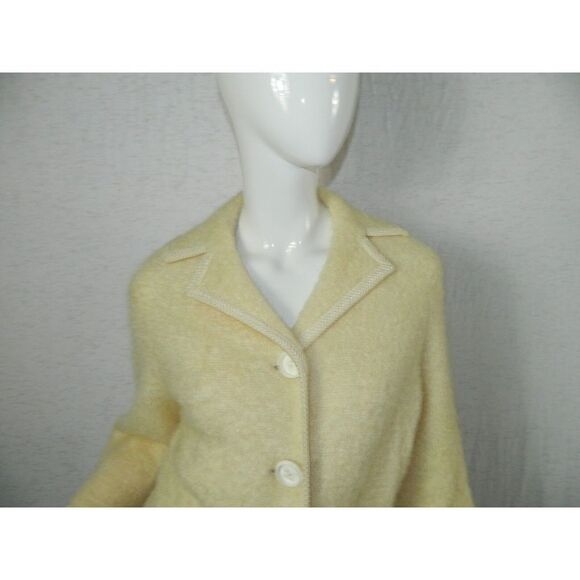 Roos Atkins Coat Ivory Curly Boucle  Wool 1960 Jacket Bell Sleeves Size Medium - Picture 6 of 14